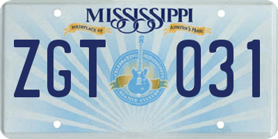 MS license plate ZGT031