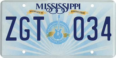 MS license plate ZGT034
