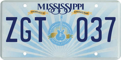 MS license plate ZGT037