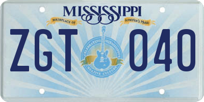 MS license plate ZGT040