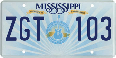 MS license plate ZGT103