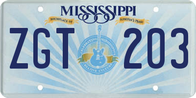 MS license plate ZGT203