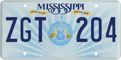 MS license plate ZGT204