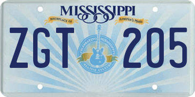 MS license plate ZGT205