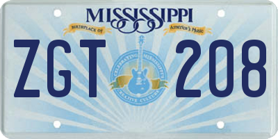 MS license plate ZGT208