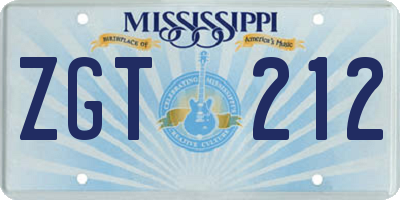 MS license plate ZGT212