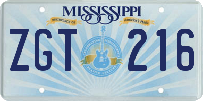 MS license plate ZGT216
