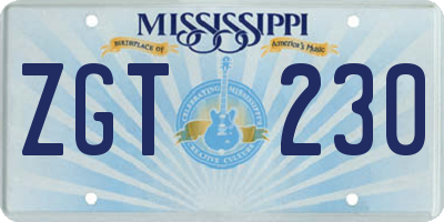 MS license plate ZGT230
