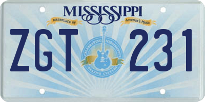 MS license plate ZGT231