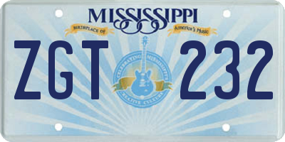 MS license plate ZGT232