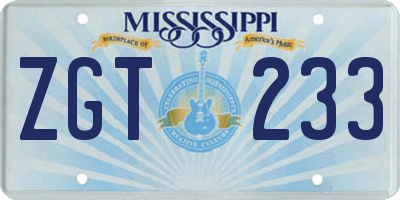 MS license plate ZGT233