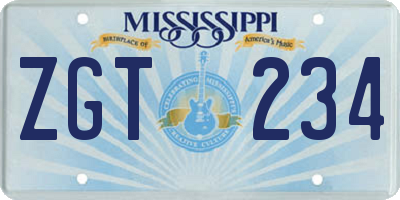 MS license plate ZGT234