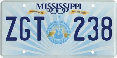 MS license plate ZGT238
