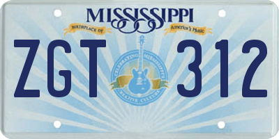 MS license plate ZGT312