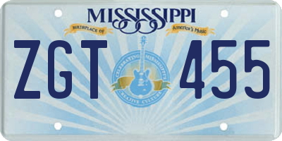MS license plate ZGT455