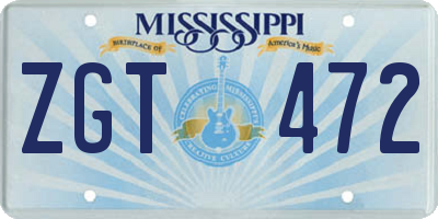 MS license plate ZGT472