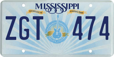 MS license plate ZGT474