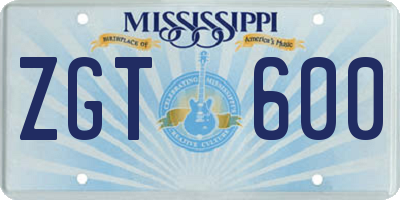 MS license plate ZGT600
