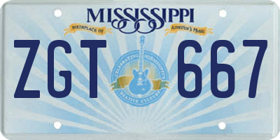 MS license plate ZGT667