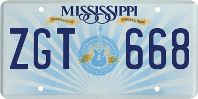 MS license plate ZGT668