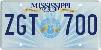 MS license plate ZGT700