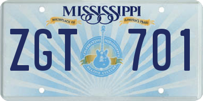 MS license plate ZGT701