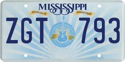MS license plate ZGT793