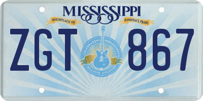 MS license plate ZGT867