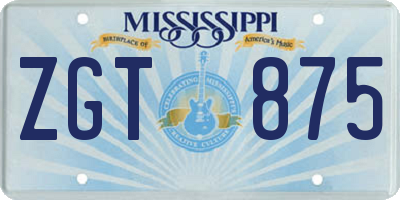 MS license plate ZGT875