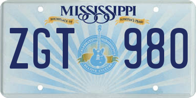 MS license plate ZGT980