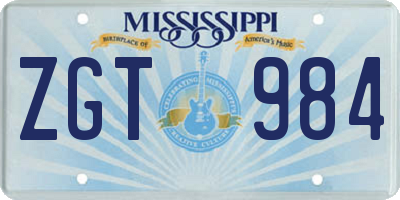 MS license plate ZGT984