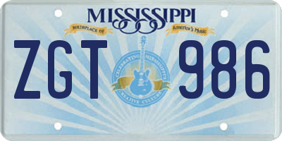 MS license plate ZGT986