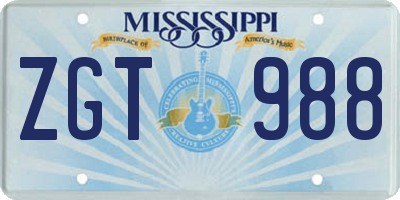 MS license plate ZGT988
