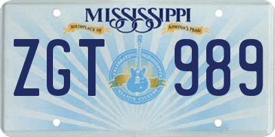 MS license plate ZGT989