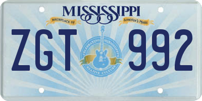MS license plate ZGT992