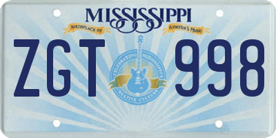 MS license plate ZGT998