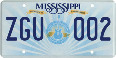 MS license plate ZGU002