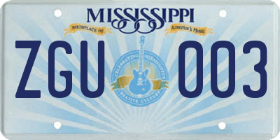 MS license plate ZGU003