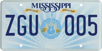 MS license plate ZGU005