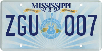 MS license plate ZGU007