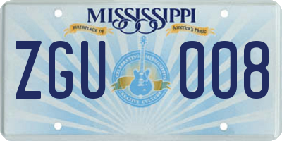 MS license plate ZGU008