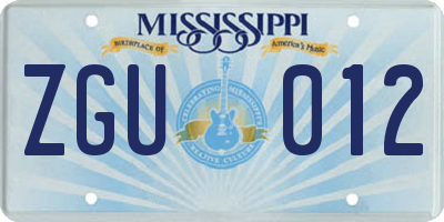MS license plate ZGU012