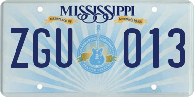 MS license plate ZGU013