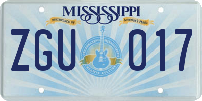 MS license plate ZGU017