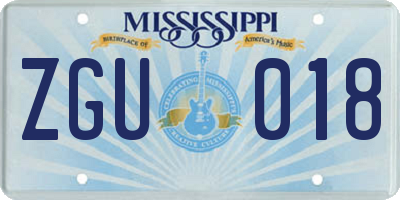 MS license plate ZGU018