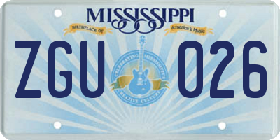 MS license plate ZGU026