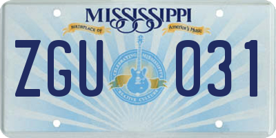 MS license plate ZGU031