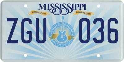 MS license plate ZGU036