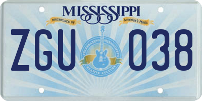 MS license plate ZGU038