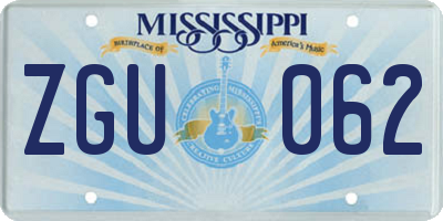 MS license plate ZGU062